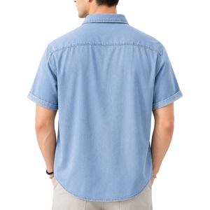 Chemise en jean pour homme de qualité supérieure, manches courtes, décontractée, boutonnée, pour l'été, confortable, coupe moderne, à porter au quotidien, chemise en jean classique - Product Image 3