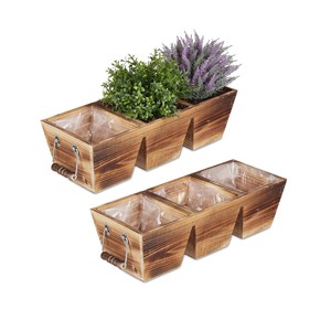 Juego de 3 Macetas de Madera Estilo Rústico, Macetas con Revestimiento de Aluminio Ecológico para Jardín Interior/Exterior - Product Image 2