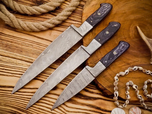 Ensemble de couteaux de chasse en acier Damas forgé à la main (260+ couches 58-60HRC) 3 lames Garantie 3 ans DIY OEM Sm Knives (Smk1985) - Product Image 4