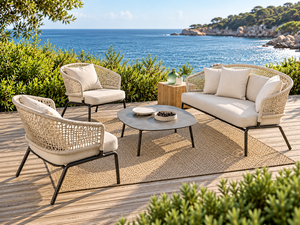 Conjunto de Sofá de Mimbre para Exteriores con Mesa de Centro, Estructura de Aluminio, Cojines de Secado Rápido, Muebles de Patio - Product Image 1