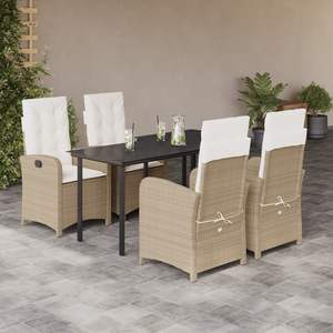 Conjunto de Comedor para Jardín Mediano con Cubiertas Removibles de Ratán Sintético PE Beige, Muebles para Patio - Product Image 1