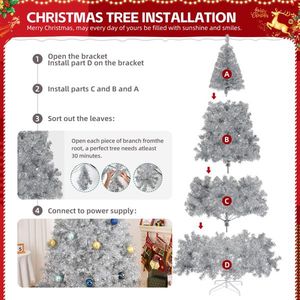 Albero di Natale Artificiale in Cedro Non Illuminato da 2,4 Metri con 1350 Punte di Rami e Robusto Supporto in Metallo Argento, Materiale PET - Product Image 4
