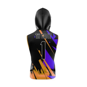 Uniforme de Fútbol 7v7 Geométrico Negro y Naranja, Jersey sin Mangas con Capucha, Pantalones Cortos Sublimados, Uniformes Personalizados para Equipos - Product Image 5