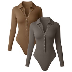 ชุดบอดี้สูทโยคะผู้หญิงแบบใหม่ ผ้าแคนวาสระบายอากาศดี ทรงเข้ารูป สไตล์สตรีทแวร์ เซ็กซี่ พร้อมกระดุมแป๊กและแขนยาวไร้ตะเข็บ - Product Image 1