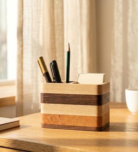 Portalápices de Madera Hecho a Mano, Rectangular, Minimalista, Organizador de Escritorio, Suministros de Oficina, Capacidad para Múltiples Dispositivos - Product Image 4