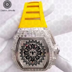 Reloj de Lujo Unisex Charm Jewells, Caja Cuadrada de Acero Inoxidable, Resistente al Agua 10 Bar, Fecha Automática, Correa de Silicona Amarilla, Mecánico - Product Image 4