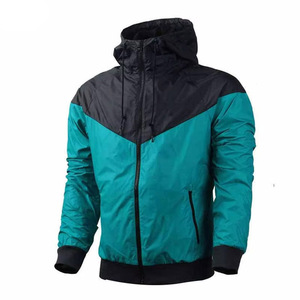 Chaqueta cortavientos impermeable con capucha para hombre, color verde azulado y negro, con paneles de chevron, cremallera completa, puños acanalados, estilo casual deportivo, forro grueso. - Product Image 1