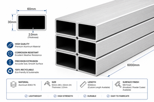 Tubo Rectangular de Aluminio Extruido |   Tubo Rectangular de Aluminio 6061 6063 6082 - Product Image 3