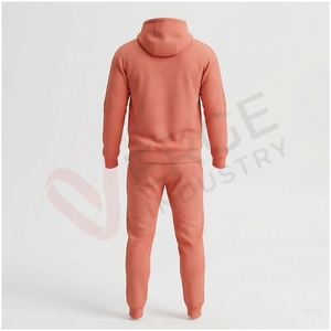 Ensemble de survêtement corail pour homme, manches longues, à capuche, fermeture éclair sur le devant, couleur unie, respirant, coupe décontractée, pour l'automne - Product Image 2