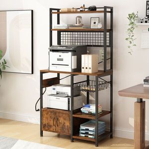 6-Layer Double-Door Cabinet 10 S Hooks Retro B <b>Microwave</b> Oven <b>Rack</b> Particleboard Triamine Paste 80*40*170cm Kitchen Storage - Product Image 5