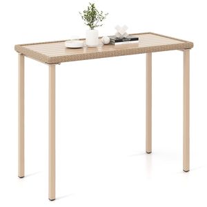 Table de bar d'extérieur robuste - Cadre en métal rectangulaire avec plateau en rotin tressé - 48" x 23" - Grande capacité et hauteur de tabouret de bar - Product Image 1