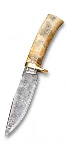 Couteau à lame fixe en acier Damas artisanal, outil d'extérieur, manche en ébène stabilisé, garde en laiton - Product Image 2