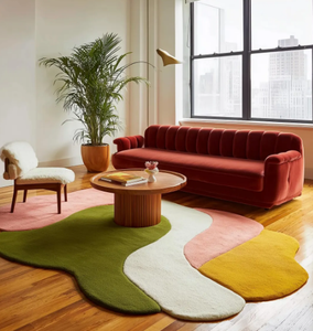 Alfombra de lana irregular hecha a mano con diseño moderno de alta calidad, ecológica, para sala de estar, habitaciones infantiles, hoteles y oficinas. - Product Image 1