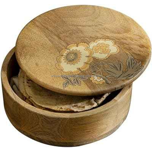 Boîte Chapati en bois de manguier d'art en émail classique avec couvercle | Rangement Roti artisanal | Boîte en bois artistique pour cuisines modernes - Product Image 5