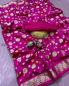 Semi <b>Art</b> Silk Flowers Style Indian Fancy Bandhani Saree - Product Image 1