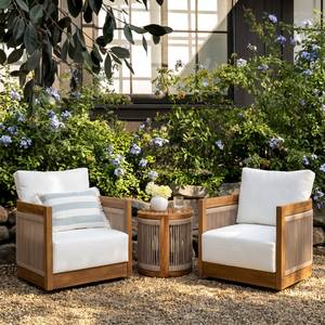 Chaise de jardin en teck d'extérieur avec coussin, siège de patio en rotin tressé, structure en bois, pour bord de piscine, mobilier d'extérieur contemporain - Product Image 2