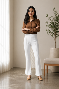 Pantalones de Mujer de Cintura Alta, Corte Recto, Color Blanco, Estilo Minimalista, de Algodón, para Negocios, Largos, de Color Sólido, Corte Regular, Estilo Primavera - Product Image 3