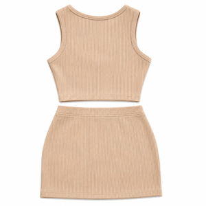 Conjunto de Top Corto y Minifalda Acanalado para Mujer al por Mayor, Conjunto de Dos Piezas Personalizado, Ropa Casual Bordada para Primavera/Verano - Product Image 4