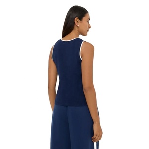 Chaleco Corto sin Mangas Transpirable para Mujer, Azul Marino con Ribete en Contraste, Ropa Deportiva Casual de Verano, Venta al Por Mayor - Product Image 4