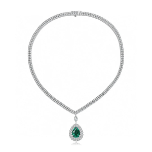 Premium 925 Silver Diamond Necklace With Pear Cut <b>Emerald</b> <b>Pendant</b> Luxury Women's Wedding Jewelry IGI Certified - Product Image 5