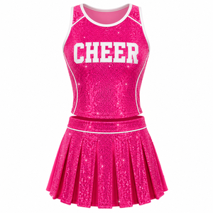 Uniforme de Animadora Personalizado con Lentejuelas Rosa Intenso, Top de Animadora para Mujer y Conjunto de Falda Plisada con Ribete Blanco - Product Image 2