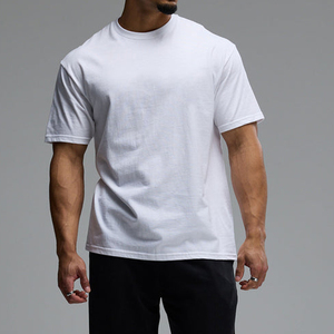 T-shirt à manches longues col rond 100 % coton blanc pour homme, coupe oversize, tricot décontracté, couleur unie, anti-plis, design vierge - Product Image 1