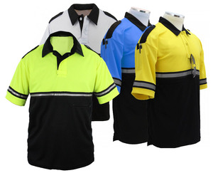 Men's Blue/Black Solid Casual Sport for Shirt Short Sleeve Eco-Friendly Breathable <b>Canvas</b> Fabric Knitted Reflector Tape - Product Image 3