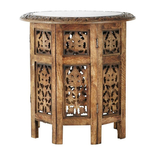 Table d'appoint octogonale en bois massif marocain sculptée à la main avec insert en mosaïque, design attrayant, meuble d'appoint à prix avantageux - Product Image 6