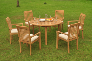 Ensemble de table de jardin en acacia/teck avec chaises, meubles de patio en bois massif, ronds/carrés, résistants aux intempéries, design rustique - Product Image 6