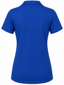 Polo à manches courtes pour femme, bleu royal, couleur unie, style ajusté décontracté, longueur normale, tissu tricoté - Product Image 3