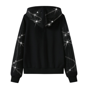 Winter Plus Size Rhinestone Drawstring Tracksuit Set with Decorative Sparkle Accents and <b>Glitter</b> Dot Print Hooded <b>Jacket</b> - Product Image 2
