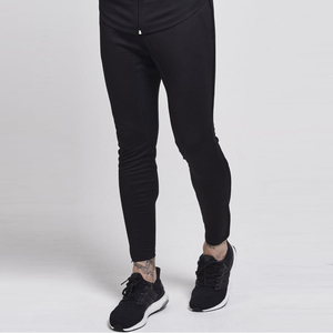 Jogging décontracté noir uni pour homme avec logo, taille élastique, en maille respirante, polyester et coton, poches latérales, idéal pour l'automne - Product Image 6