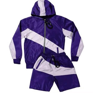 Nylon Polyester Windbreaker Tracksuit Set Custom Hooded Zip Jacket Short Style Sportswear Gym Training Running Wear Manufacturer - Product Image 3