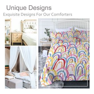 Rainbow Queen <b>Comforter</b> Set 3 Piece 100% Polyester Bedding 90\"x90\" Pink Yellow Sun Red Flower <b>Comforter</b> 2 Pillows for Twin <b>Bed</b> - Product Image 2