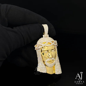 Colgante de Jesús con Corona de Moissanita Chapado en Oro, Estilo Hiphop, con Incrustaciones Brillantes, Joyería Unisex para Regalo o Fiesta - Product Image 1
