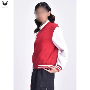 With <b>White</b> Sleeves And Embroidered B Logo Front Closure Button Up Collar Regular Length Autumn Wear Red Varsity <b>Jackets</b> - Product Image 2