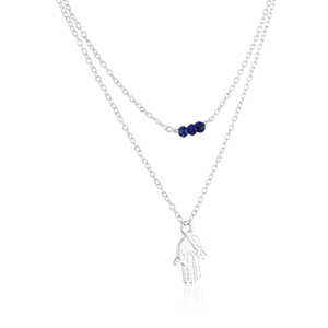 Collar de Lapislázuli con Colgante Hamsa de Dos Niveles – Joyería de Plata de Ley 925 con Colgante Mano de Fátima - Product Image 2