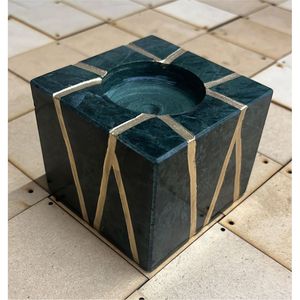 Brûleur d'encens arabe moderne en terrazzo carré, plateau en laiton, porte-brûleur de Bakhoor, décoration d'aromathérapie de luxe pour la maison - Product Image 5