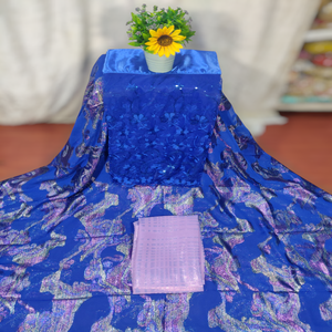 Le charme ethnique classique somalien, tissu en viscose Fransawi Dirac avec motif floral à paillettes argentées, pour une tenue décontractée. - Product Image 1