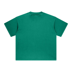 เสื้อยืดผู้ชายสไตล์วินเทจ ย้อมสีแบบ Mineral Wash ทรงโอเวอร์ไซส์ สตรีทแวร์ คอกลม ผ้าฝ้ายสีน้ำเงิน ไหล่ตก - Product Image 6