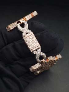 Luxury Two Tone Gold <b>Stacked</b> Cross Link <b>Bracelet</b> Baguette Lab Grown Diamond Pave Setting Iced Out Hip Hop Religious Triple Charm - Product Image 4