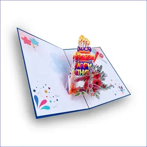 Happy Birthday Cake 3D Pop Up Greeting Cards Paper Popup Gift Card Birthday Cards 3D Popup With Envelope - GC22
