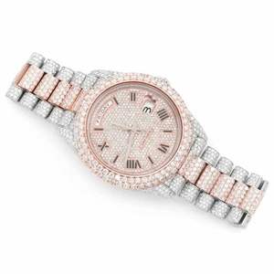 Montre de jour Moissanite Iced Out bicolore or rose et argent, style diamant de luxe, Hip Hop - Product Image 4