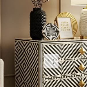 Cajón con Incrustaciones de Hueso de ILAHI, Diseño Moderno con Detalles de Ágata, Mueble Portátil para el Hogar - Product Image 4