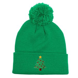 Bonnet en tricot d'hiver noir brodé avec pompon, motif sapin de Noël - Product Image 6