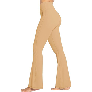 Leggings de yoga personnalisés pour femmes, qualité supérieure, coupe évasée, longueur intégrale, écologiques, couleur unie, taille élastique avec effet ventre plat, en Spandex/Polyester - Product Image 2