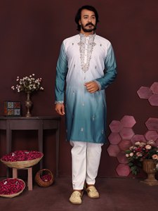 Ensemble Kurta Pyjama en Coton et Soie Premium avec Broderies et Paillettes – Collection Homme Style Ethnique pour Fêtes, Festivals et Mariages - Product Image 5