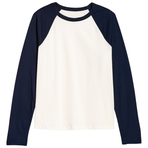 Camiseta Unisex Casual Raglan de Manga Larga con Cuello Redondo, Corte Regular, Color Sólido Multicolor, Blanca - Product Image 1