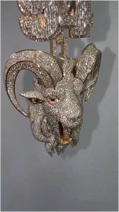 จี้ห้อยคอรูปหัวแพะ 3 มิติ สไตล์ฮิปฮอป ประดับเพชรโมอิสซาไนต์ ชุบทองคำแท้ S925 ผ่านการทดสอบเพชร ได้รับการรับรองจาก CONCEPTION GRA  แบบสั่งทำพิเศษ - Product Image 2