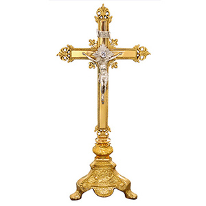Crucifijo de Latón Chapado en Oro |   Cruz de Altar Católica – DOUBLE VEE EXPORTS - Product Image 1